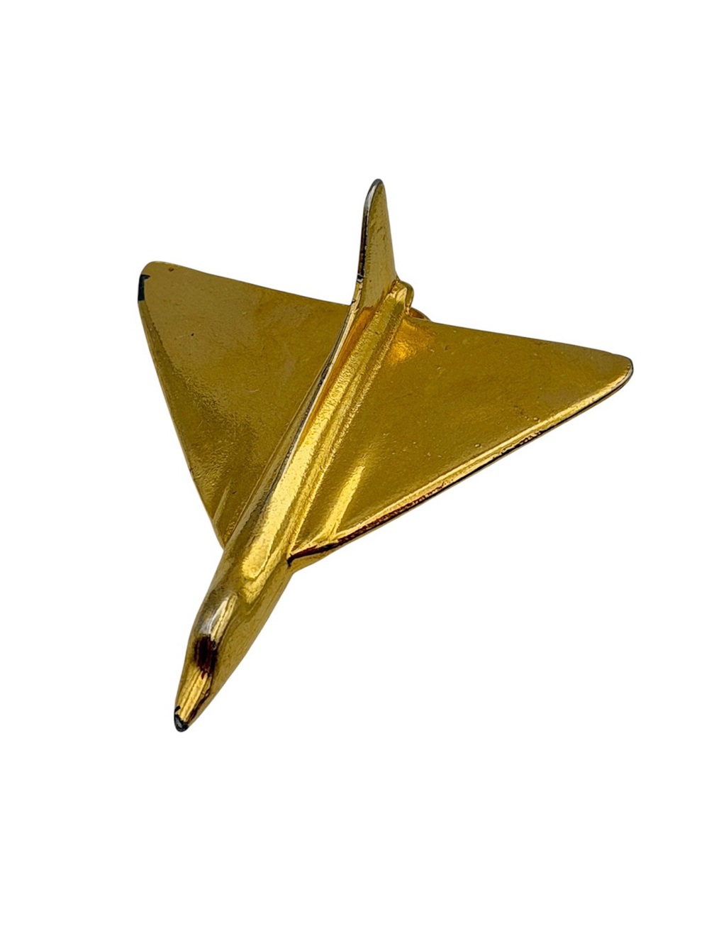 Gold-tone Airplane Jet Brooch Lapel Pin Pinback Tie Tack Metal Sleek Jewelry VTG